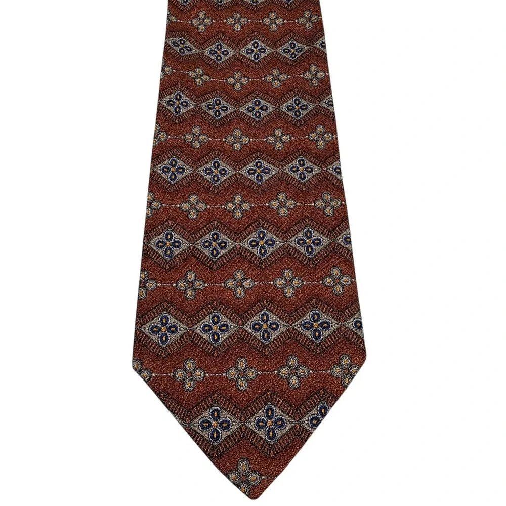 Omaggio by Roberto Talbott Silk Necktie Burgundy Blue‎ Hand-Stitched Italy